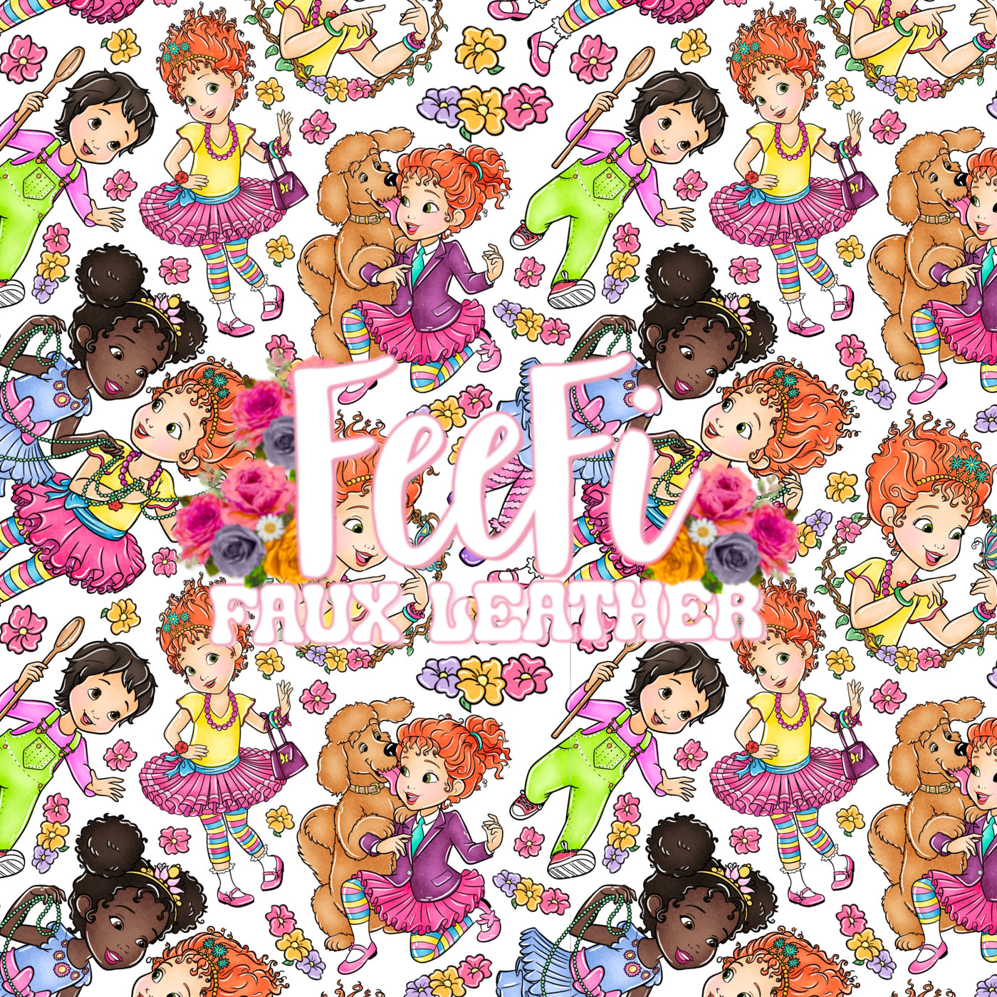 Fancy Nancy and Friends Printed Faux Leather Sheet Litchi has a pebble like feel with bright colors