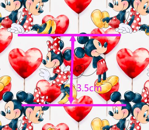 Minnie and Mickey Valentine Hearts Printed Faux Leather Sheet Litchi has a pebble like feel with bright colors