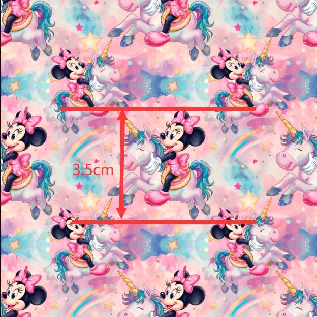 Mouse Unicorn Printed Faux Leather Sheet Litchi has a pebble like feel with bright colors