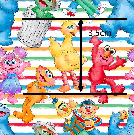 Sesame Street Printed Faux Leather Sheet Litchi has a pebble like feel with bright colors