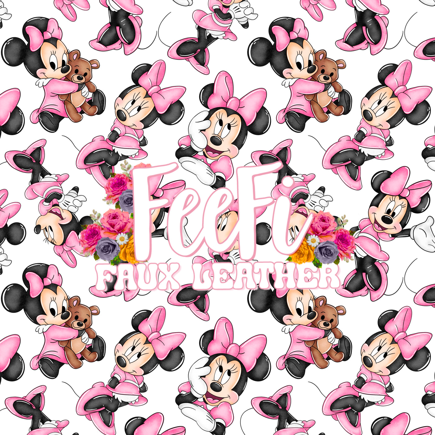 Minnie Mouse Printed Faux Leather Sheet Litchi has a pebble like feel with bright colors