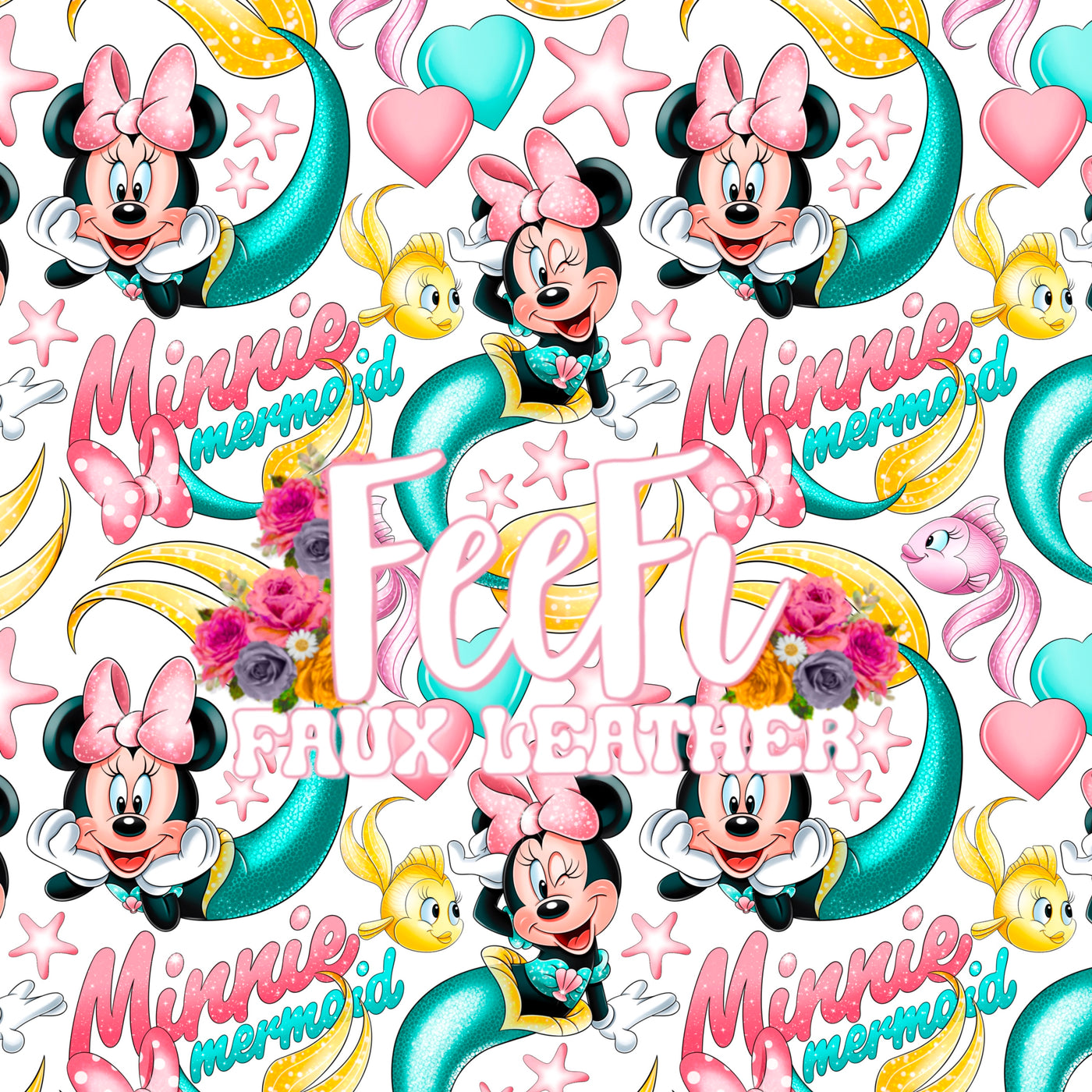 Minnie Mouse Printed Faux Leather Sheet Litchi has a pebble like feel with bright colors