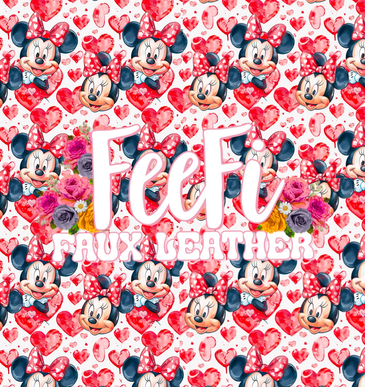Mouse Valentine Smooth Printed Faux Leather Sheet