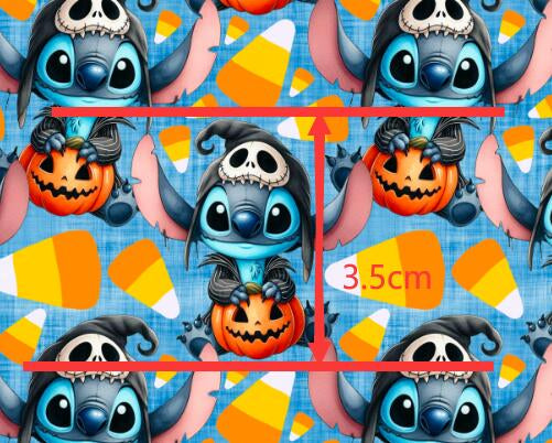 Stitch Halloween Printed Faux Leather Sheet Litchi has a pebble like feel with bright colors