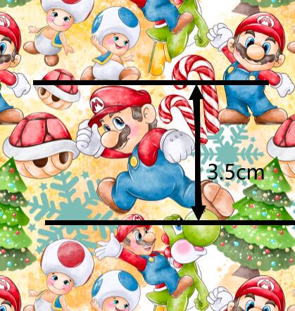 Mario Christmas Printed Faux Leather Sheet Litchi has a pebble like feel with bright colors