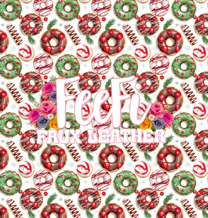 Christmas Donuts Smooth Printed Faux Leather Sheet