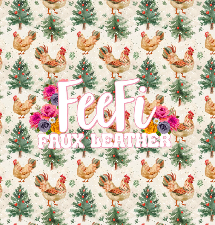 Chicken Christmas Smooth Printed Faux Leather Sheet