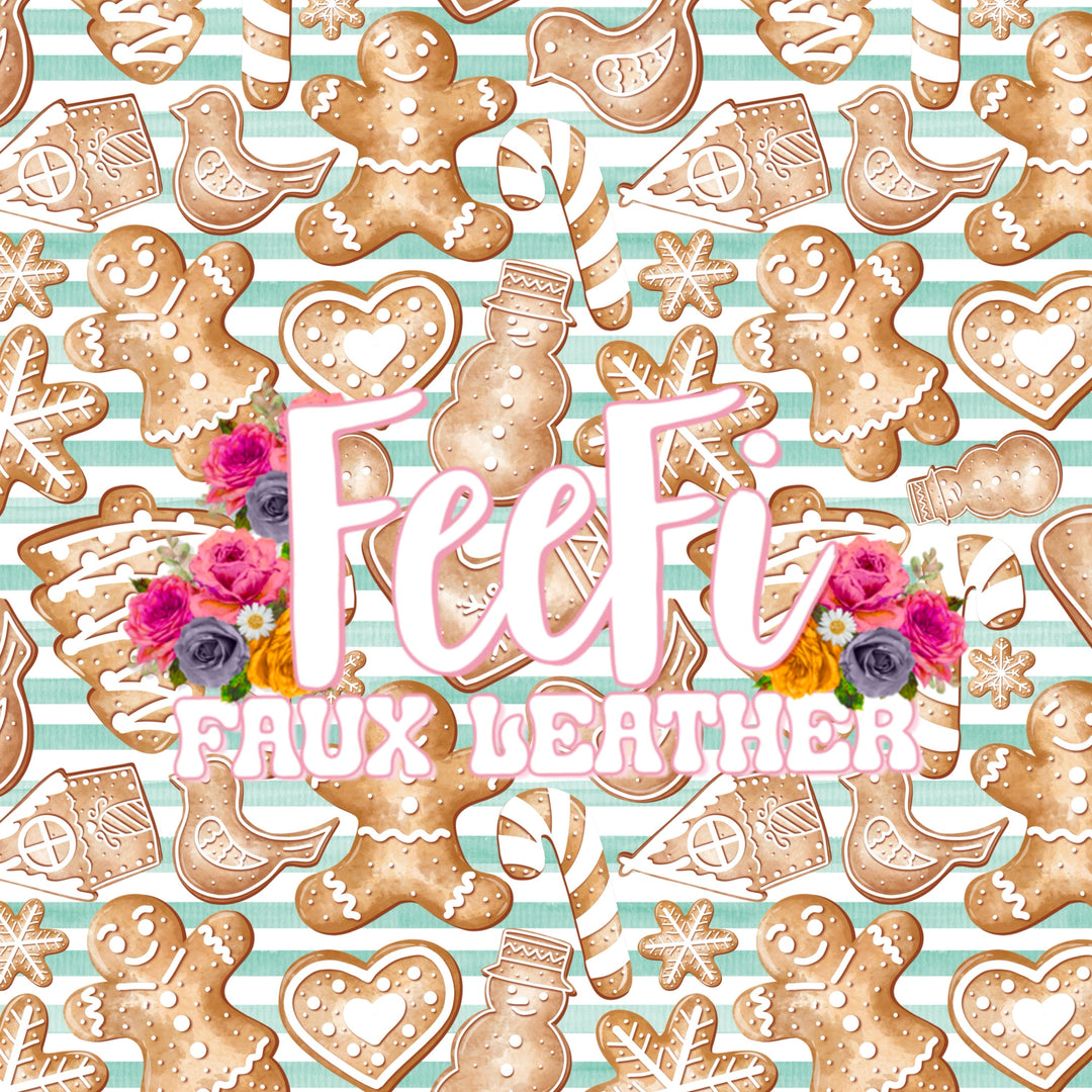 Gingerbread Christmas  Bullet Printed Fabric FeeFiFauxLeather