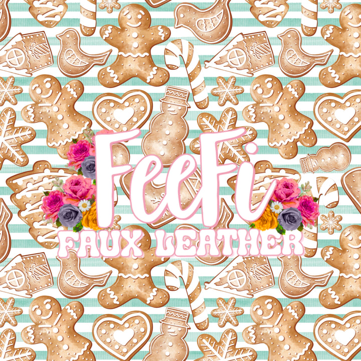 Gingerbread Christmas  Bullet Printed Fabric FeeFiFauxLeather