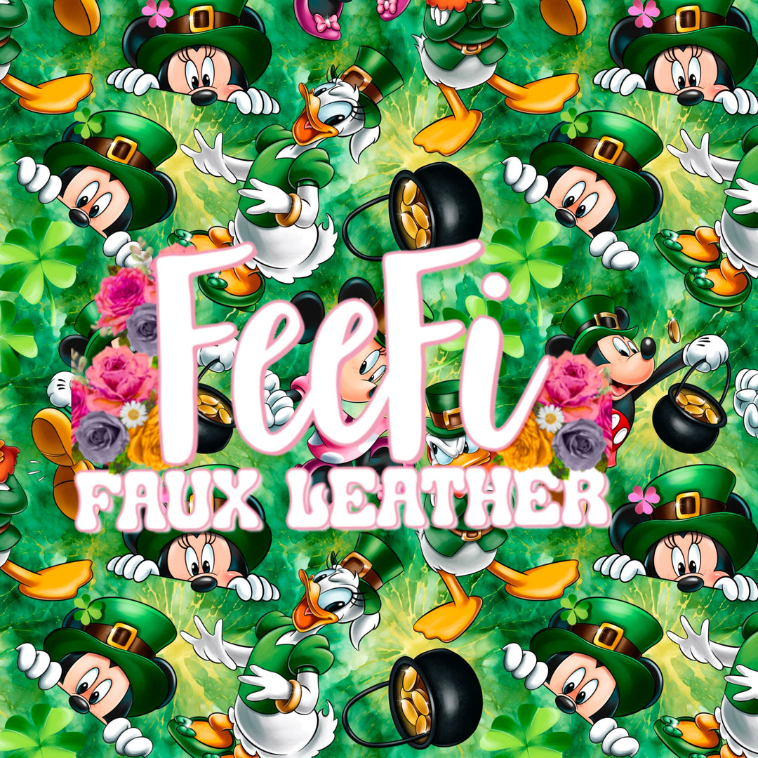 Mouse St Patrick Day Printed Smooth Faux Leather Sheet FeeFiFauxLeather