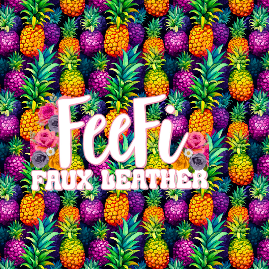 Pineapple Purple, Green and Gold Bullet Printed Fabric FeeFiFauxLeather