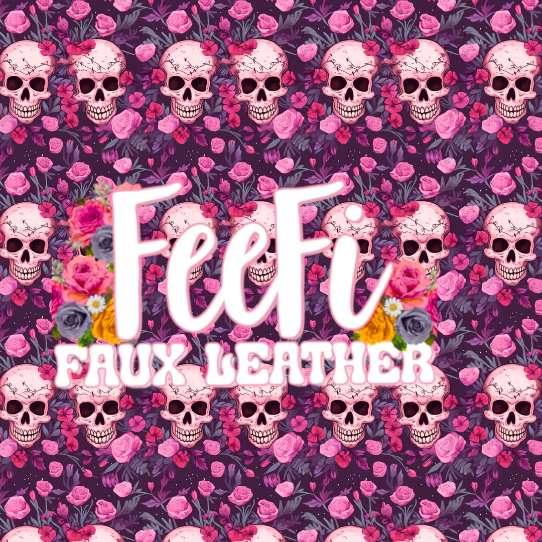 Skulls Printed Smooth Faux Leather Sheet FeeFiFauxLeather