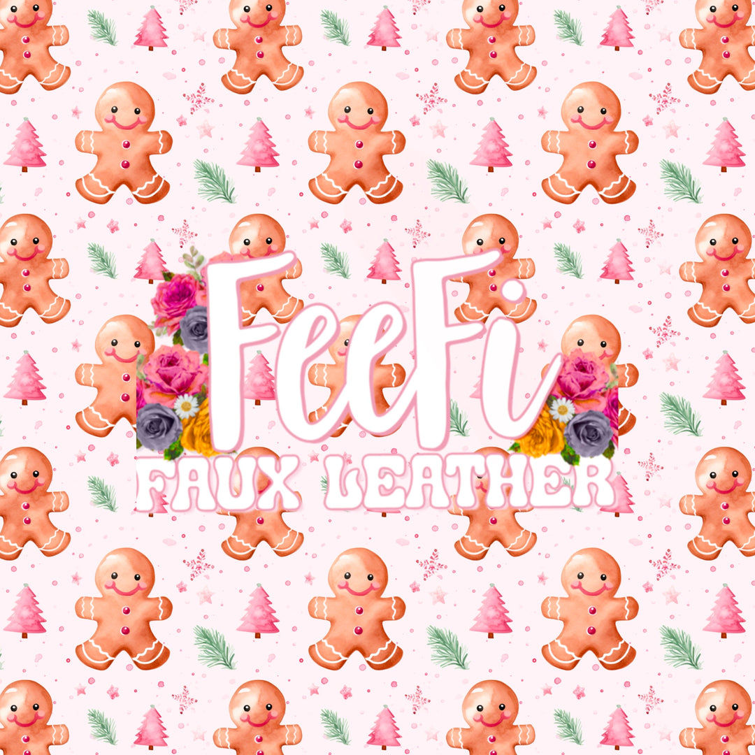 Gingerbread Christmas Bullet Printed Fabric FeeFiFauxLeather
