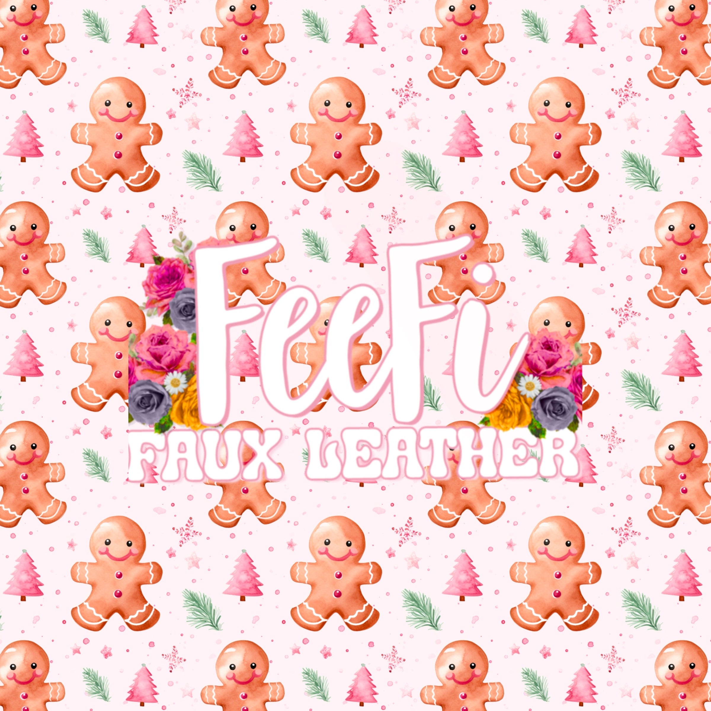Gingerbread Christmas Bullet Printed Fabric FeeFiFauxLeather