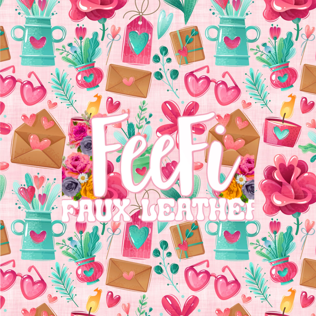 Hearts Design Valentine Printed Fabric FeeFiFauxLeather