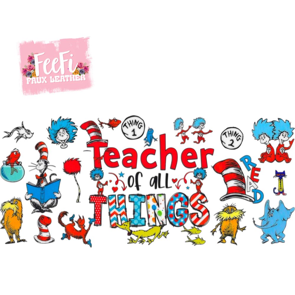 Dr Seuss Cat In The Hat Teacher UV DTF Cup Wrap – Easy Cup Wrap for Tumblers & Projects FeeFiFauxLeather