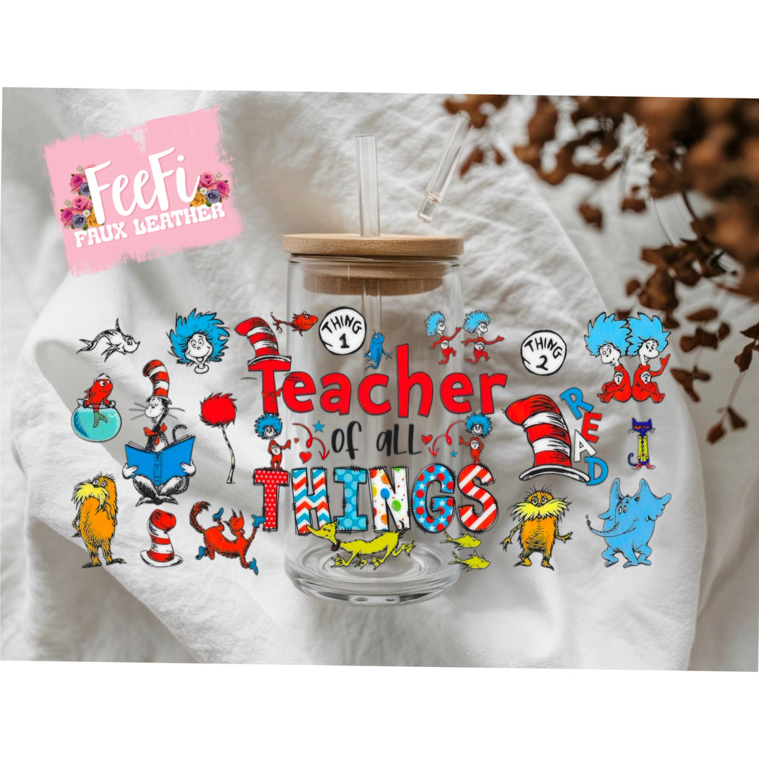 Dr Seuss Cat In The Hat Teacher UV DTF Cup Wrap – Easy Cup Wrap for Tumblers & Projects FeeFiFauxLeather