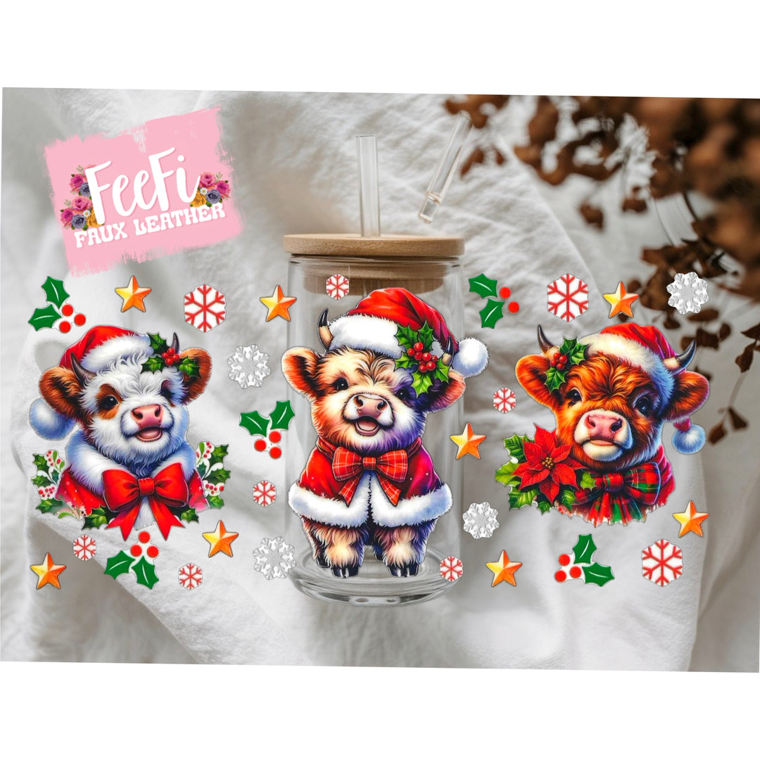 Christmas Cow UV DTF Cup Wrap – Easy Cup Wrap for Tumblers & Projects FeeFiFauxLeather