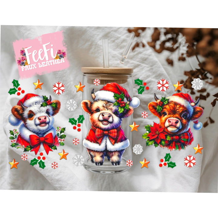 Christmas Cow UV DTF Cup Wrap – Easy Cup Wrap for Tumblers & Projects FeeFiFauxLeather