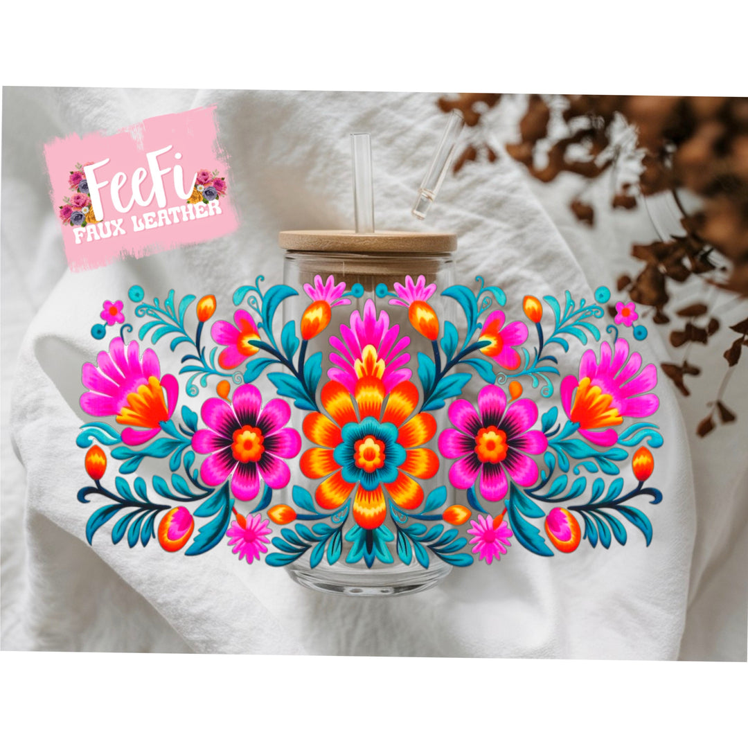 Bright Flowers  UV DTF Cup Wrap – Easy Cup Wrap for Tumblers & Projects FeeFiFauxLeather