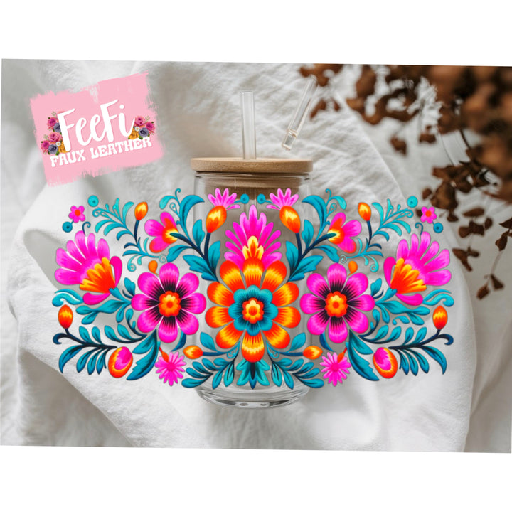 Bright Flowers  UV DTF Cup Wrap – Easy Cup Wrap for Tumblers & Projects FeeFiFauxLeather