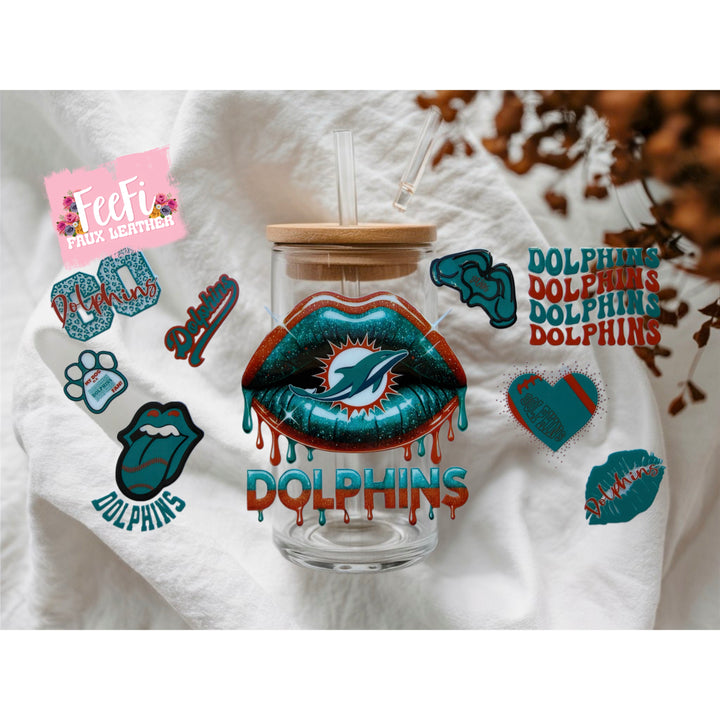 Dolphins Football UV DTF Cup Wrap – Easy Cup Wrap for Tumblers & Projects FeeFiFauxLeather