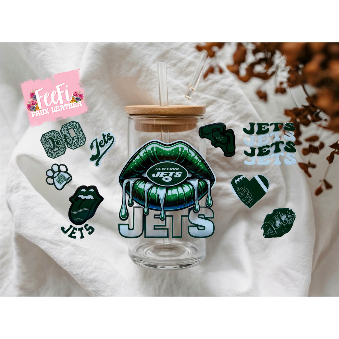Jets Football UV DTF Cup Wrap – Easy Cup Wrap for Tumblers & Projects FeeFiFauxLeather