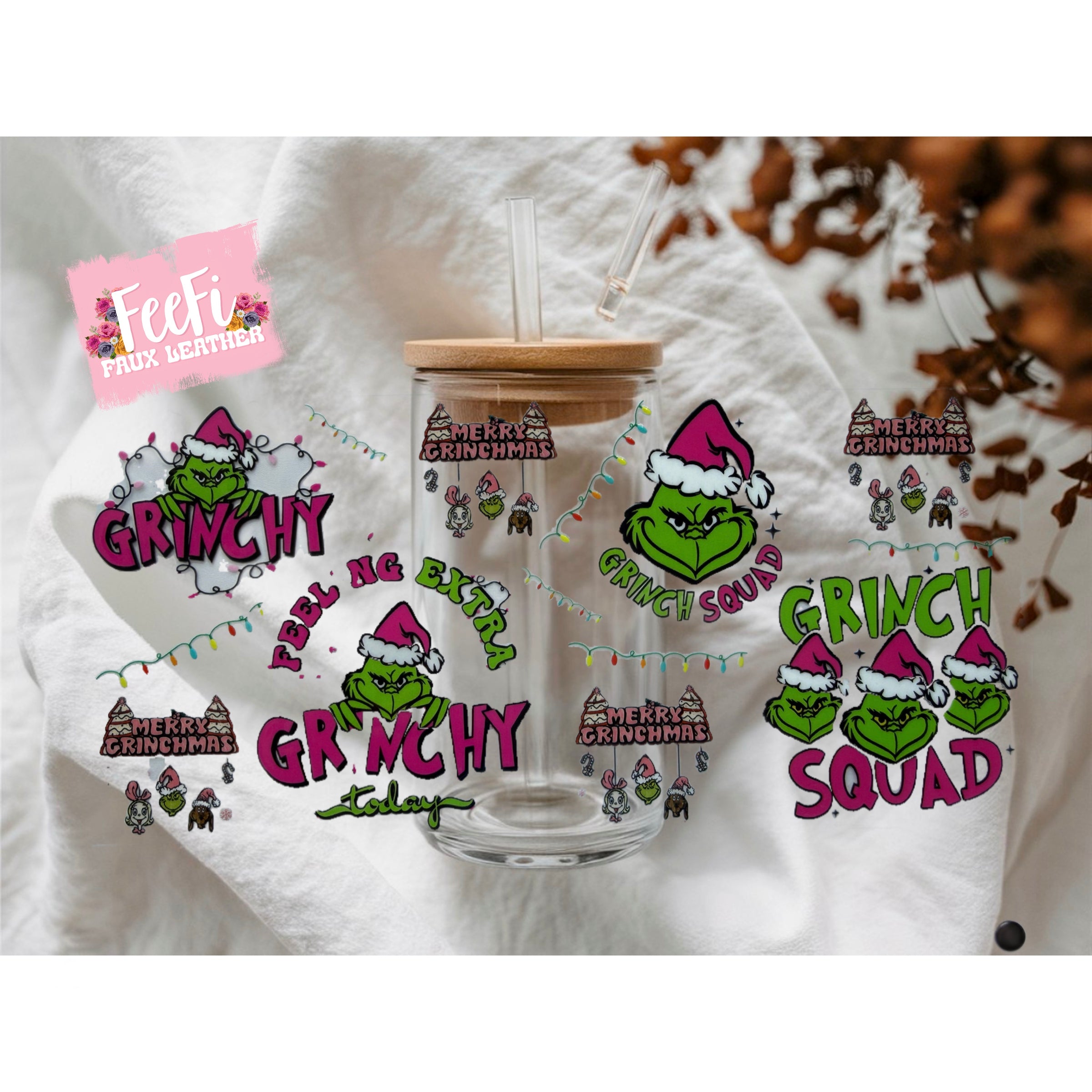 Grinch Christmas UV DTF Cup Wrap – Easy Cup Wrap for Tumblers & Projects FeeFiFauxLeather