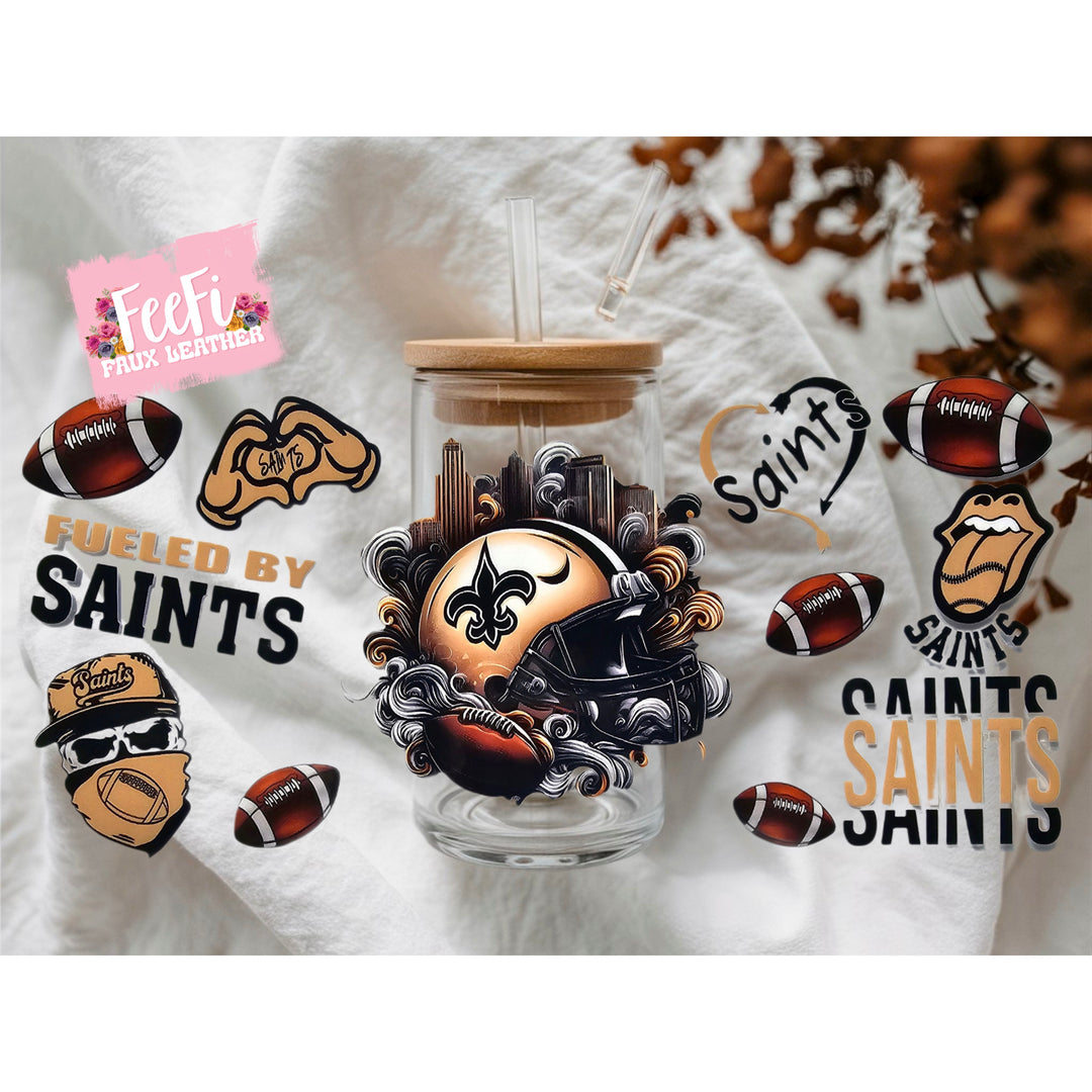 Saints Football UV DTF Cup Wrap – Easy Cup Wrap for Tumblers & Projects FeeFiFauxLeather