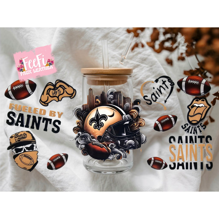 Saints Football UV DTF Cup Wrap – Easy Cup Wrap for Tumblers & Projects FeeFiFauxLeather