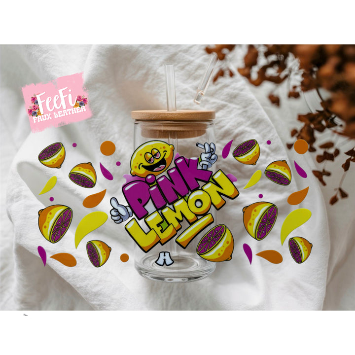 Pink Lemon UV DTF Cup Wrap – Easy Cup Wrap for Tumblers & Projects FeeFiFauxLeather