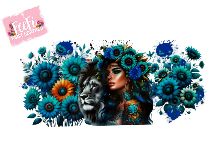 Blue Flower Woman UV DTF Cup Wrap – Easy Cup Wrap for Tumblers & Projects FeeFiFauxLeather