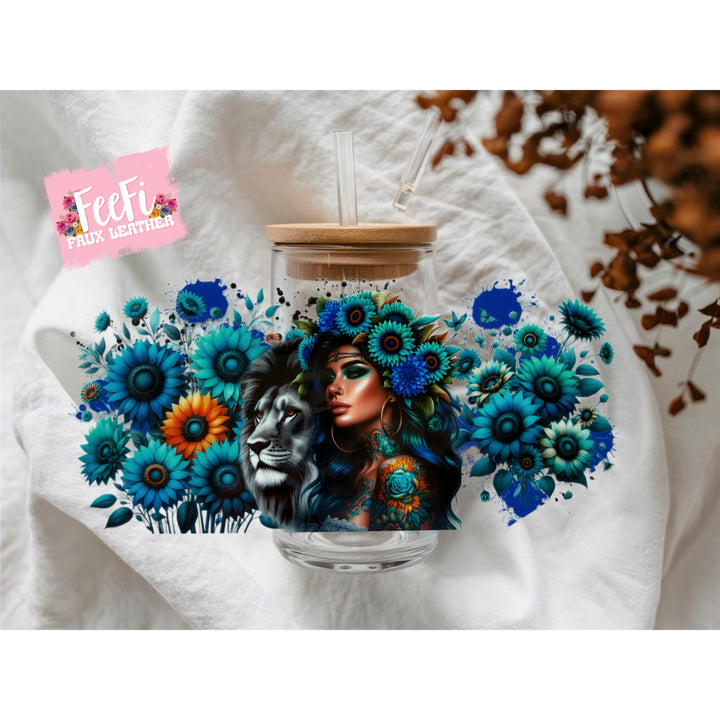 Blue Flower Woman UV DTF Cup Wrap – Easy Cup Wrap for Tumblers & Projects FeeFiFauxLeather