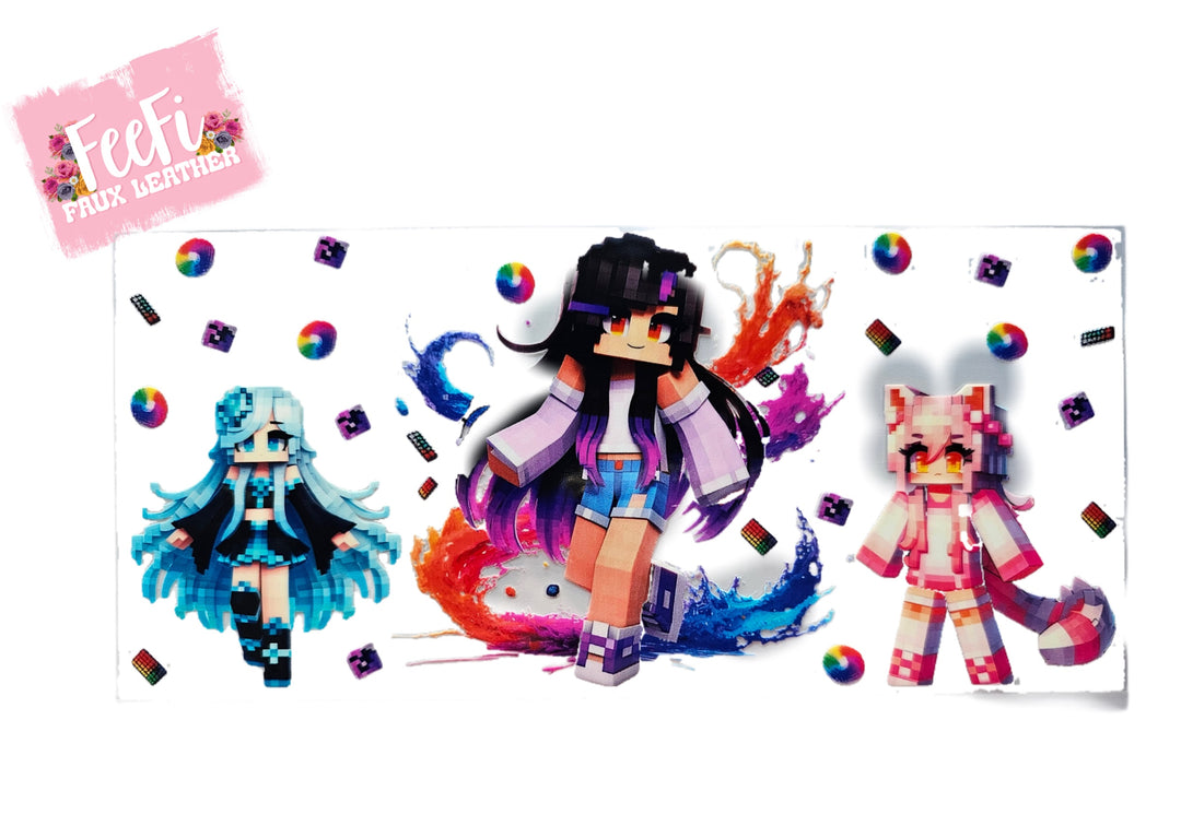 Minecraft Characters UV DTF Cup Wrap – Easy Cup Wrap for Tumblers & Projects FeeFiFauxLeather