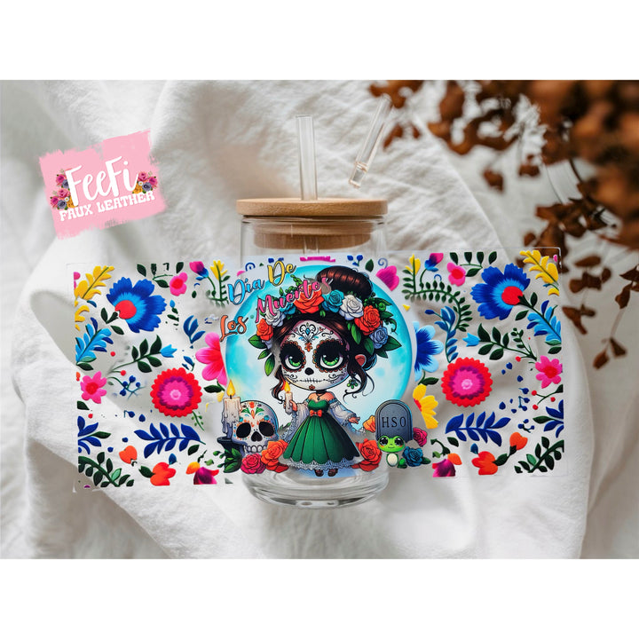 Dulce de los Muertos UV DTF Cup Wrap – Easy Cup Wrap for Tumblers & Projects FeeFiFauxLeather