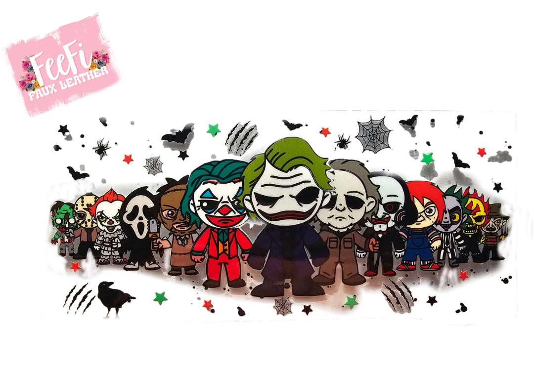 Horror Characters UV DTF Cup Wrap – Easy Cup Wrap for Tumblers & Projects FeeFiFauxLeather