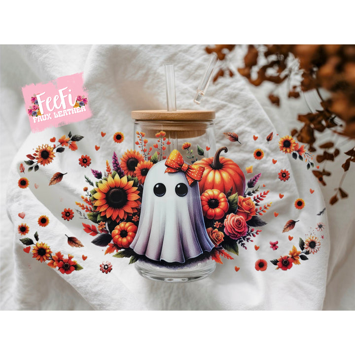 Ghost Halloween UV DTF Cup Wrap – Easy Cup Wrap for Tumblers & Projects FeeFiFauxLeather