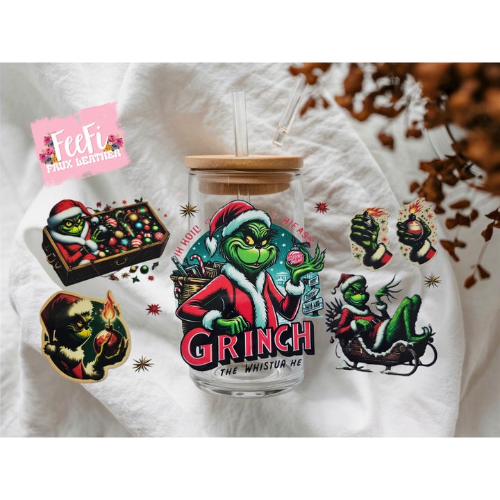 Grinch Christmas UV DTF Cup Wrap – Easy Cup Wrap for Tumblers & Projects FeeFiFauxLeather