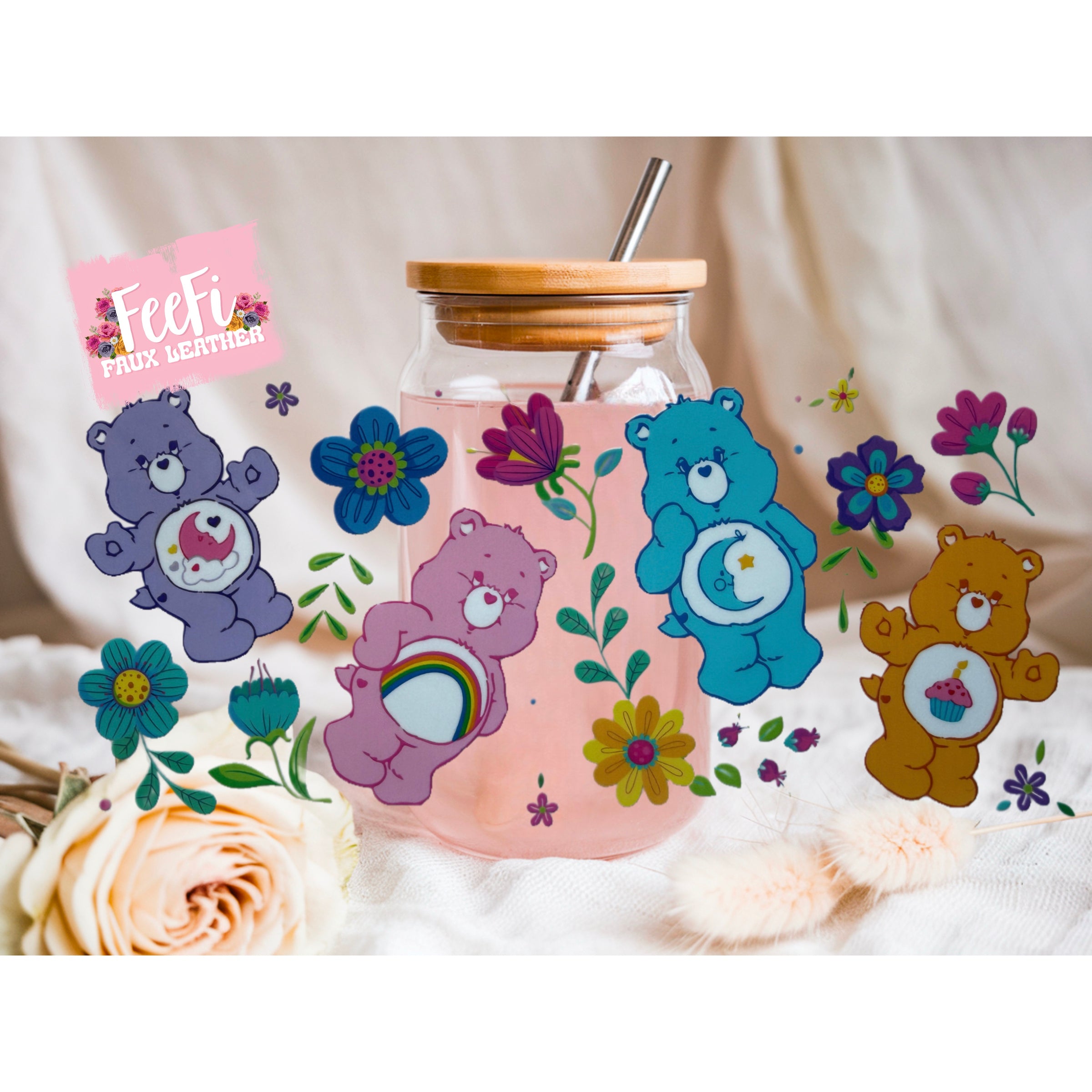 Rainbow Bears UV DTF Cup Wrap – Easy Cup Wrap for Tumblers & Projects FeeFiFauxLeather