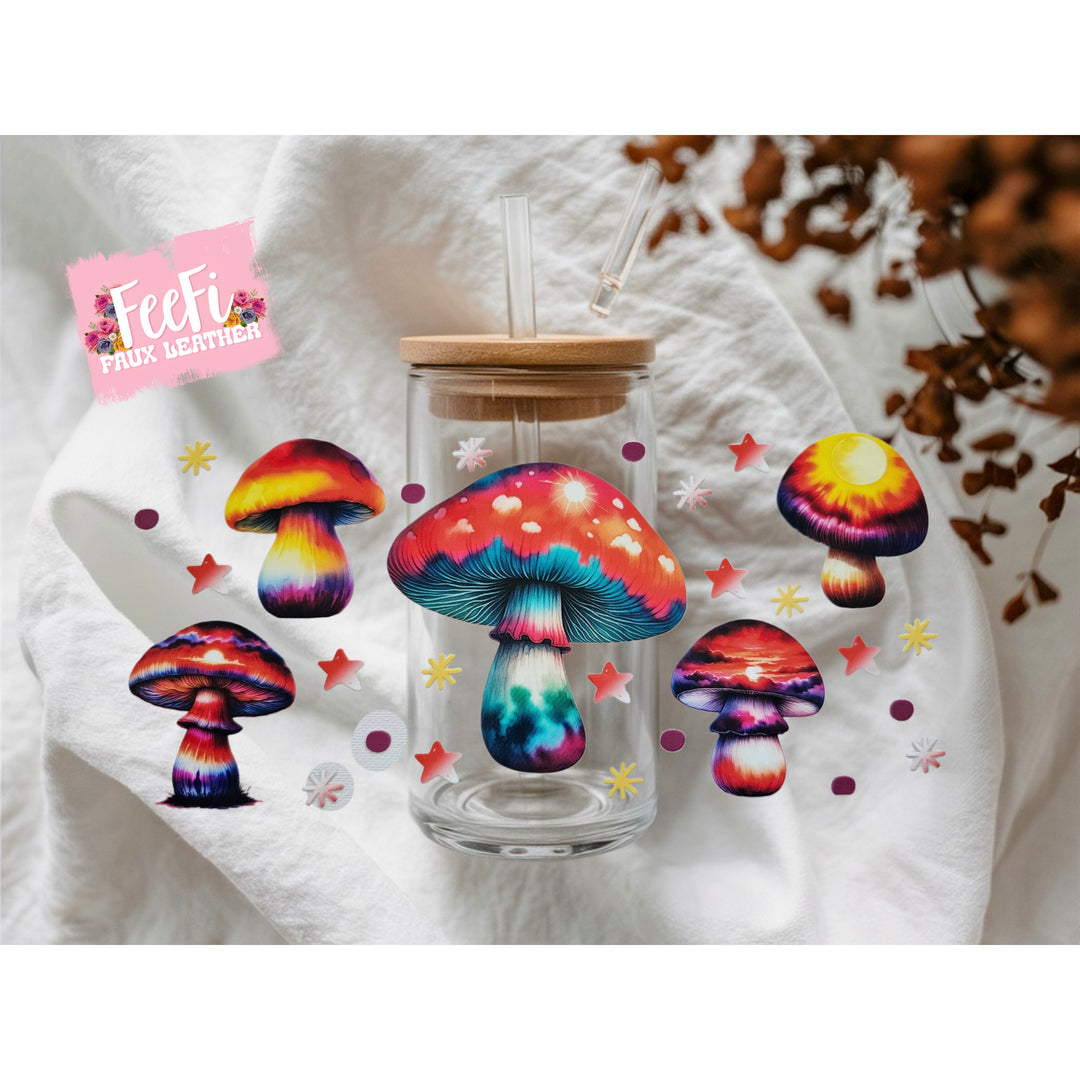 Mushroom and Daisies Print UV DTF Cup Wrap – Easy Cup Wrap for Tumblers & Projects FeeFiFauxLeather