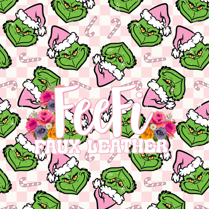 The Grinch Plaid Printed Fabric FeeFiFauxLeather