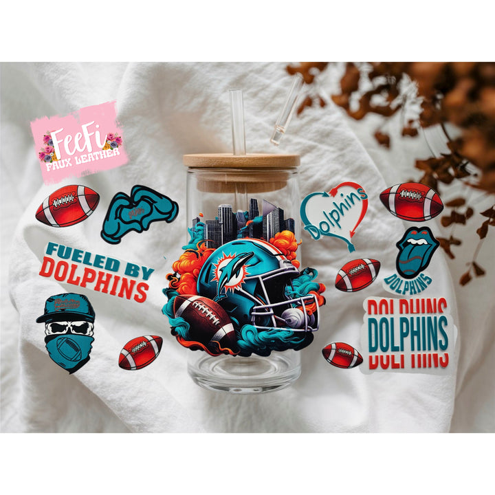 Dolphins Football UV DTF Cup Wrap – Easy Cup Wrap for Tumblers & Projects FeeFiFauxLeather