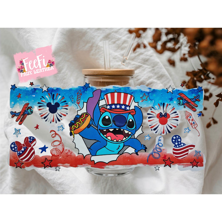Blue Alien Red White and Blue UV DTF Cup Wrap – Easy Cup Wrap for Tumblers & Projects FeeFiFauxLeather