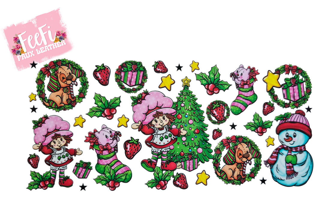 Strawberry Shortcake Christmas UV DTF Cup Wrap – Easy Cup Wrap for Tumblers & Projects FeeFiFauxLeather