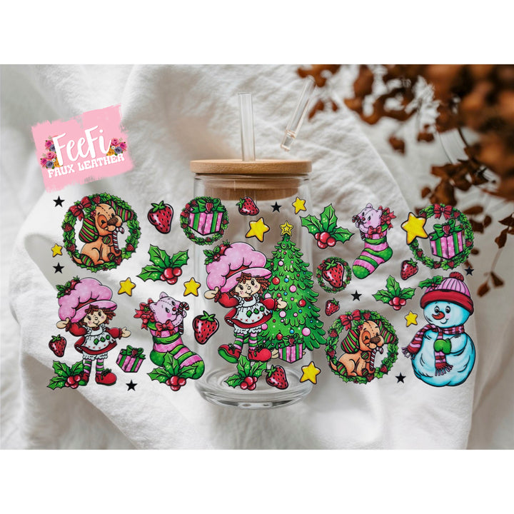 Strawberry Shortcake Christmas UV DTF Cup Wrap – Easy Cup Wrap for Tumblers & Projects FeeFiFauxLeather