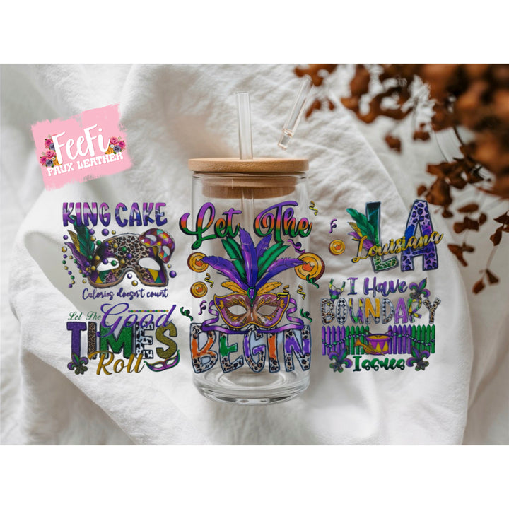 Mardi Gras UV DTF Cup Wrap – Carnival Cup Wrap Design for Tumblers & Cups FeeFiFauxLeather