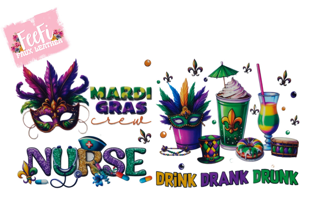 Mardi Gras UV DTF Cup Wrap – Carnival Cup Wrap Design for Tumblers & Cups FeeFiFauxLeather
