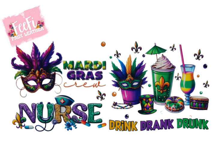 Mardi Gras UV DTF Cup Wrap – Carnival Cup Wrap Design for Tumblers & Cups FeeFiFauxLeather