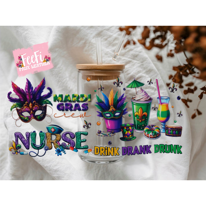 Mardi Gras UV DTF Cup Wrap – Carnival Cup Wrap Design for Tumblers & Cups FeeFiFauxLeather
