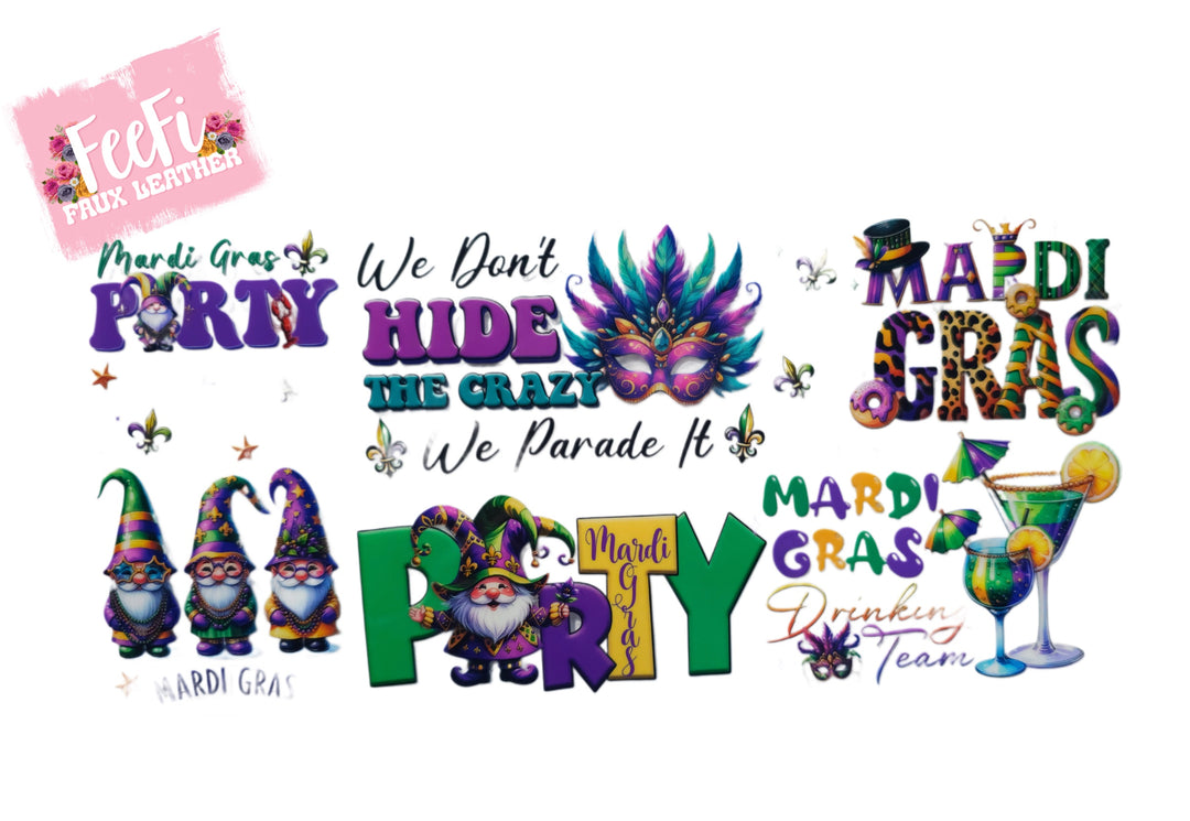 Mardi Gras UV DTF Cup Wrap – Carnival Cup Wrap Design for Tumblers & Cups FeeFiFauxLeather